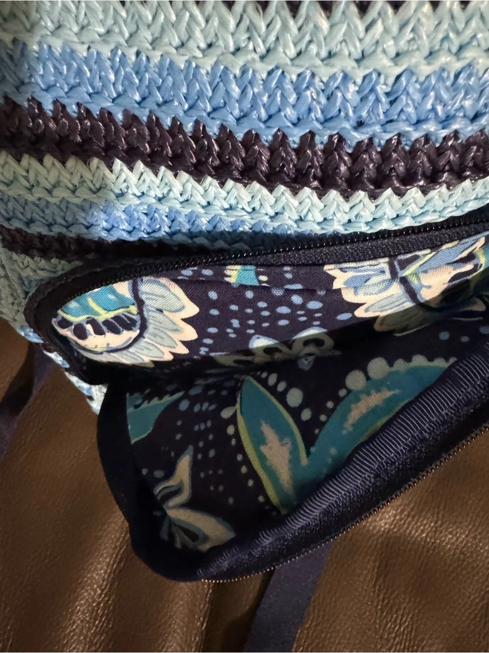 Vera Bradley Blue, Navy & White Striped Crochet Backpack